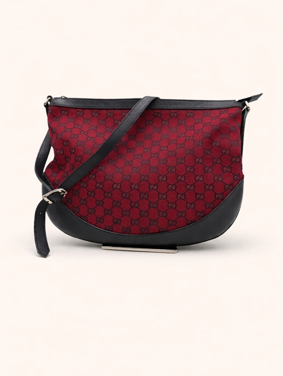Gucci Handbags - Authentic Gucci GG Canvas Crossbody Red/Black Monogram Leather Trim Shoulder Bag